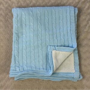 Baby Mode Signature Blue Cable Sweater Knit Baby Blanket White